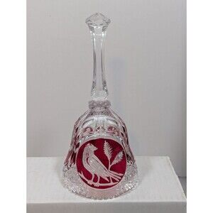 Echt Bleikristall Lead Crystal Bell Germany Cranberry Bird 8" Hochglanzpoliert
